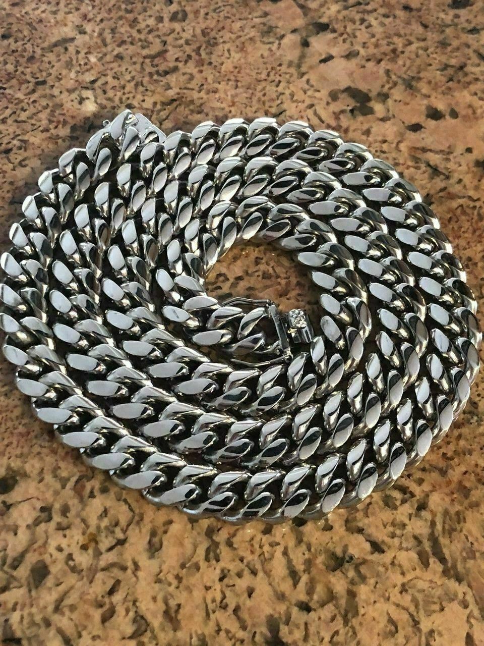 12mm Mens Miami Cuban Link Chain Stainless Steel HEAVY Looks Like Silver Hip Hop