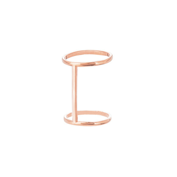 925 Sterling Silver Bar Connect Double Band Ring (Yellow Gold, Rose Gold Plated)