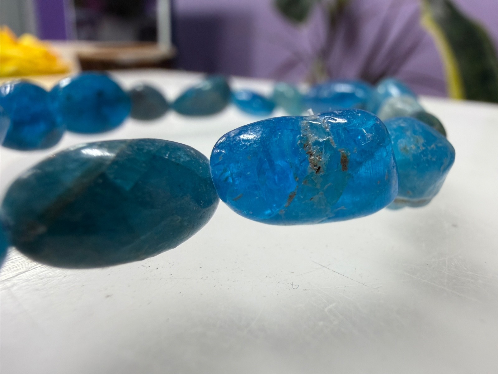 Wholesale 6 Pcs 8x10mm Apatite Natural Crystal tumble Stretch Bracelet 7.5″