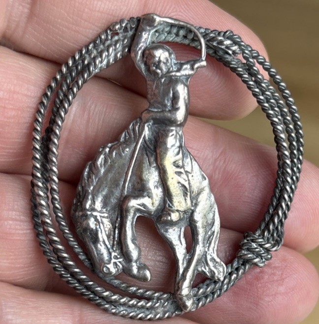 Rare 2” Vintage Bucking Bronco Cowboy Rider Lasso Sterling Silver Brooch 22.4gr