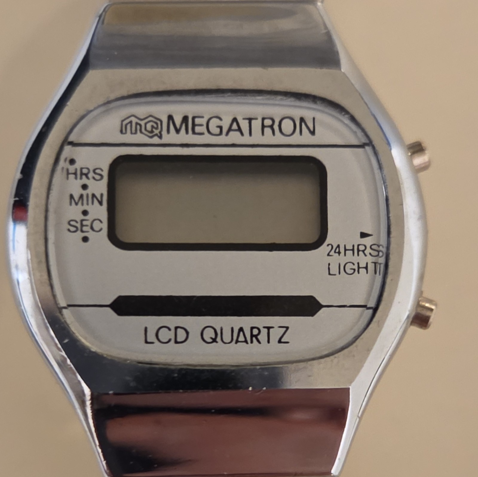 Megatron LCD Quartz Digital Watch 24-Hour Light Silver Metal Bracelet