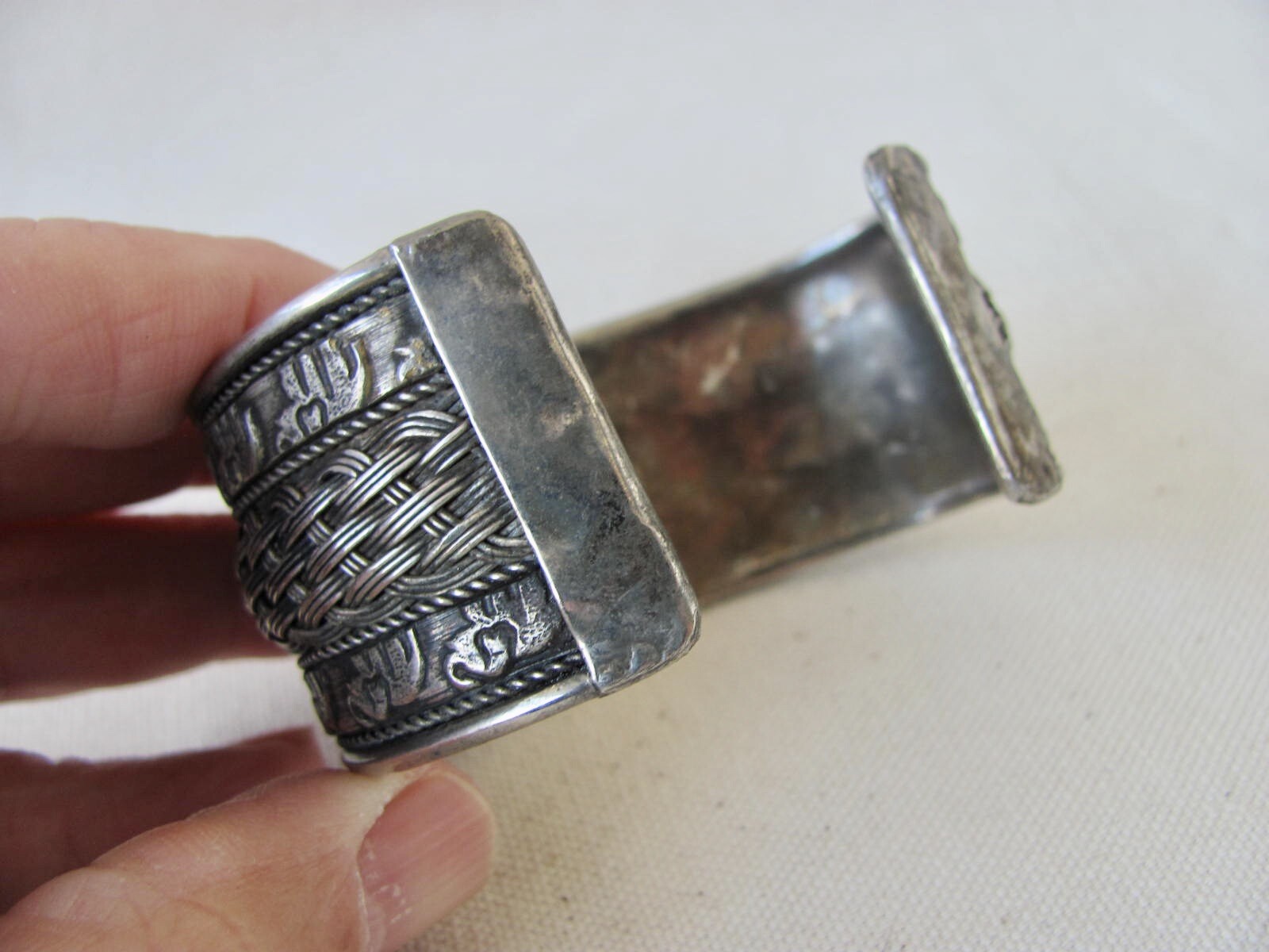Vintage Silver Alloy Wide Band Bracelet from Southeast Asia