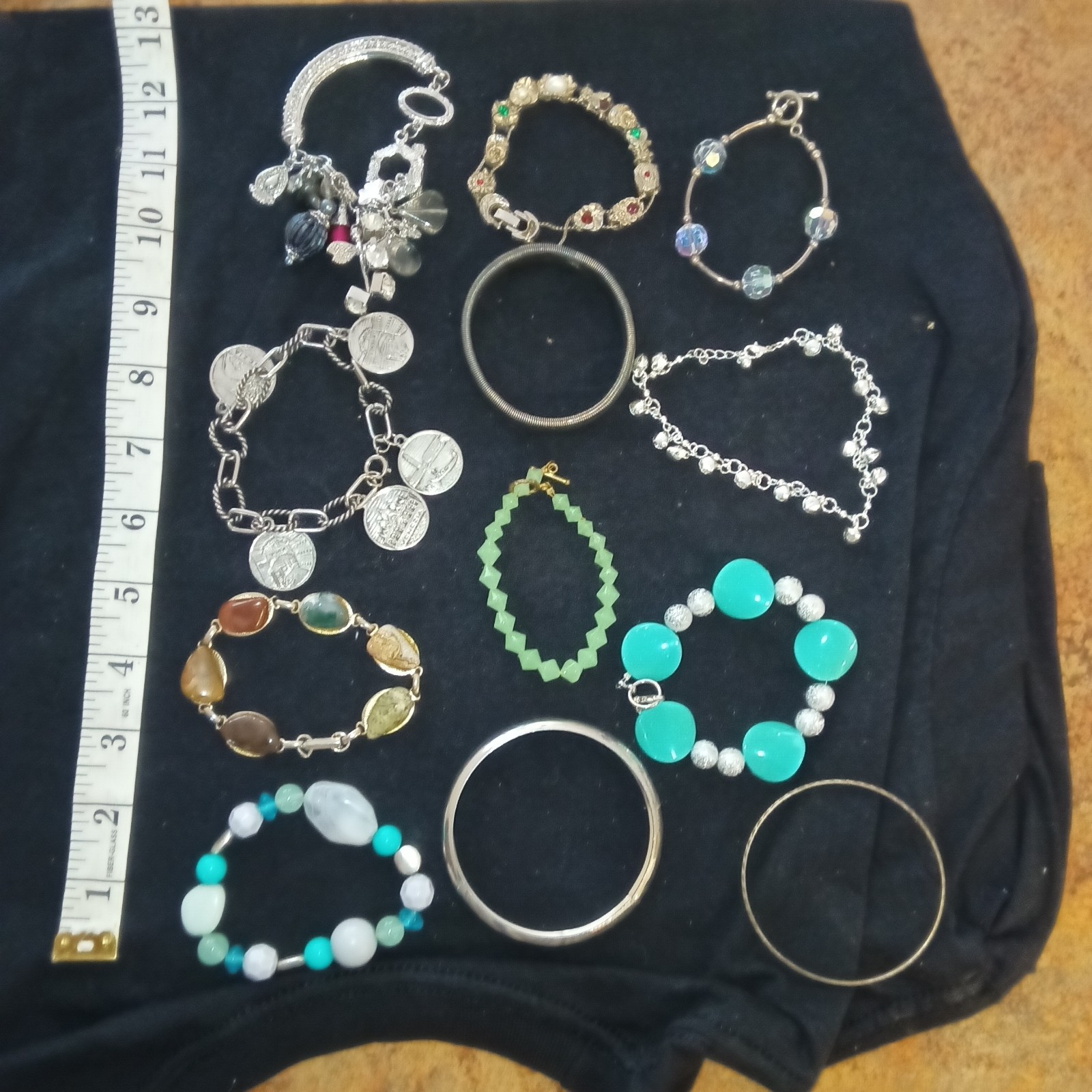 12 Vintage Bracelets Lot, 2 Bangle, 1 Charm And 9 Other Varies Styles!