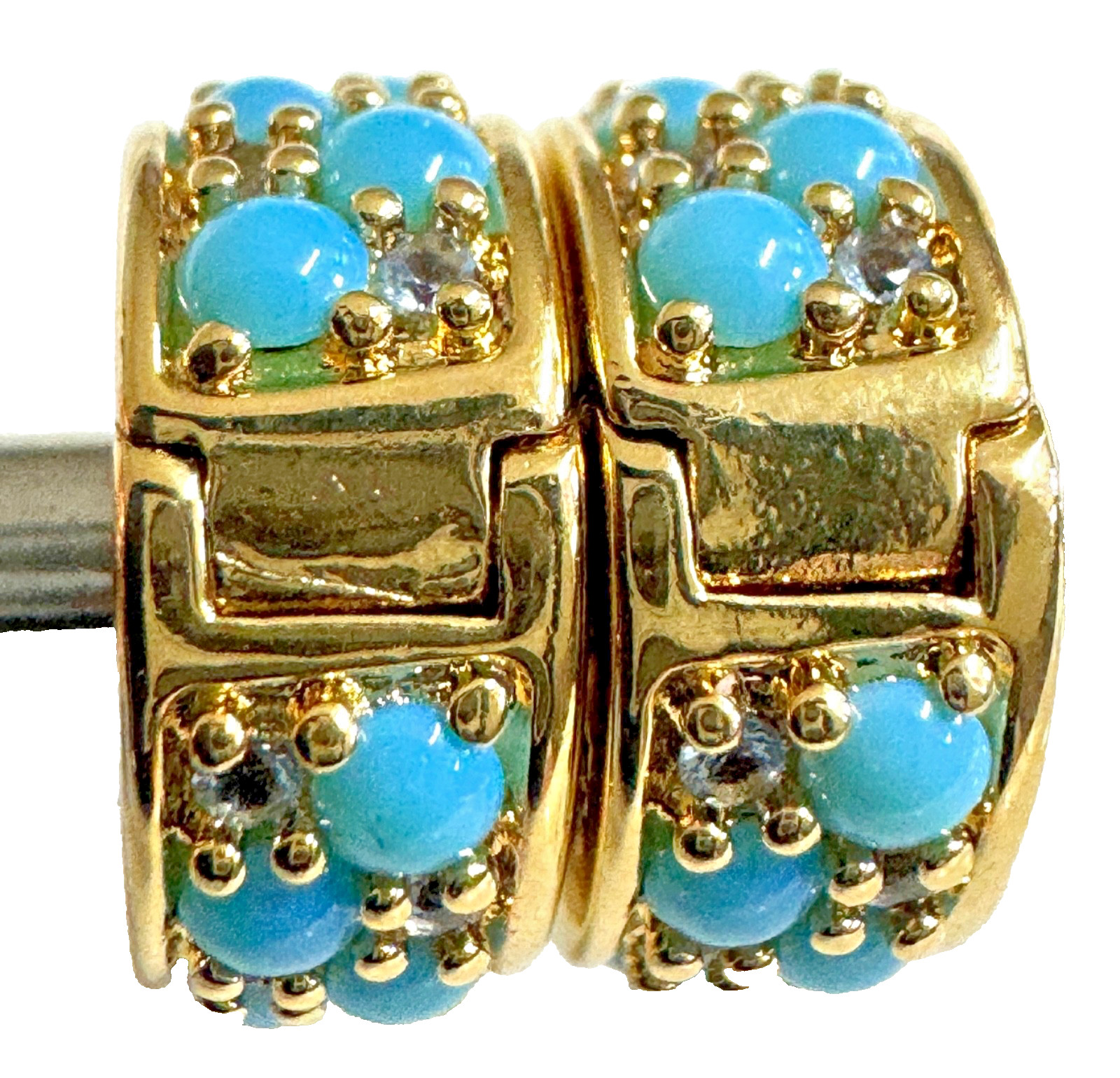 (PAIR) PANDORA Aqua Blue SHINE Clip Charm 14K Gold Plating 763902C01