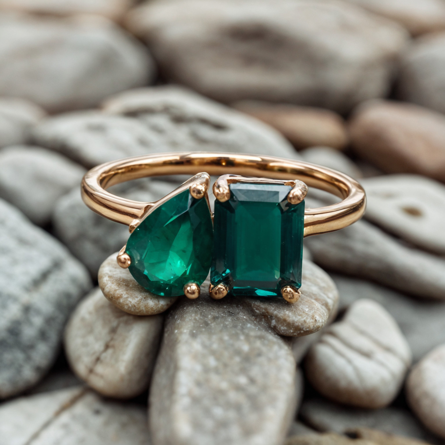 Emerald & Pear Cut 14K (or 18k upon request) Yellow Gold Diamond Ring