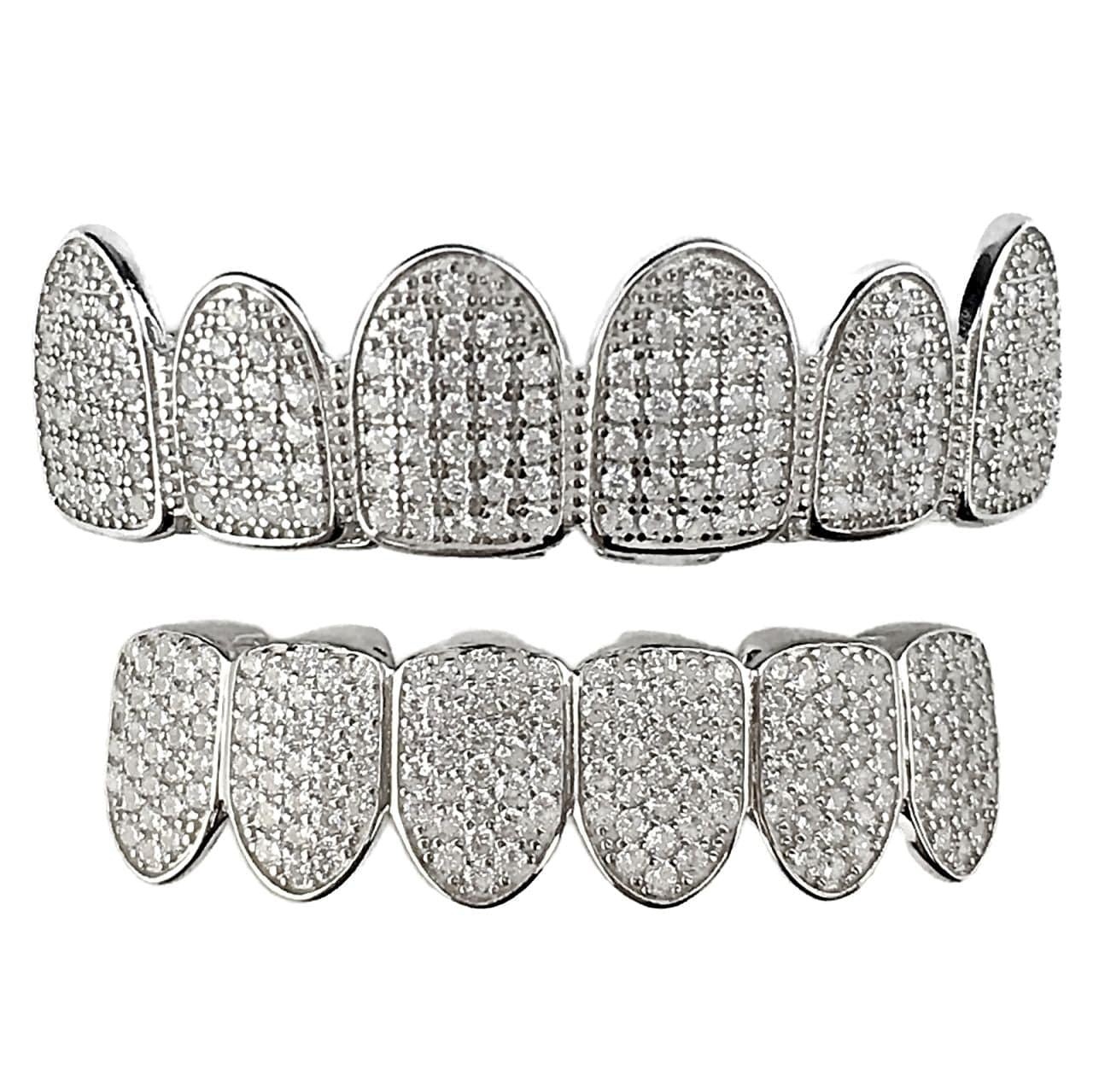 14K GP HipHop Teeth Dental Caps Grillz Top&Bottom Grills Set W/ Wax Real CZ