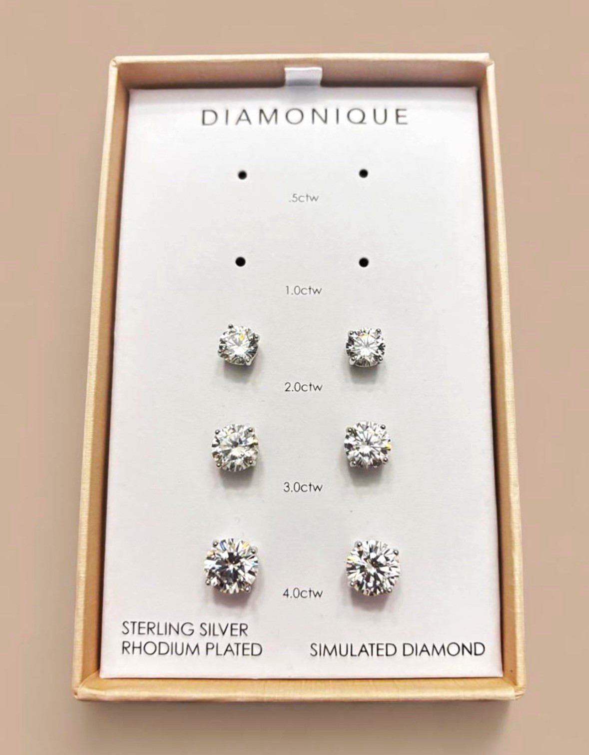 DIAMONIQUE 2ctw- 4ctw Sterling Silver Rhodium Plated Simulated Diamond Studs $77