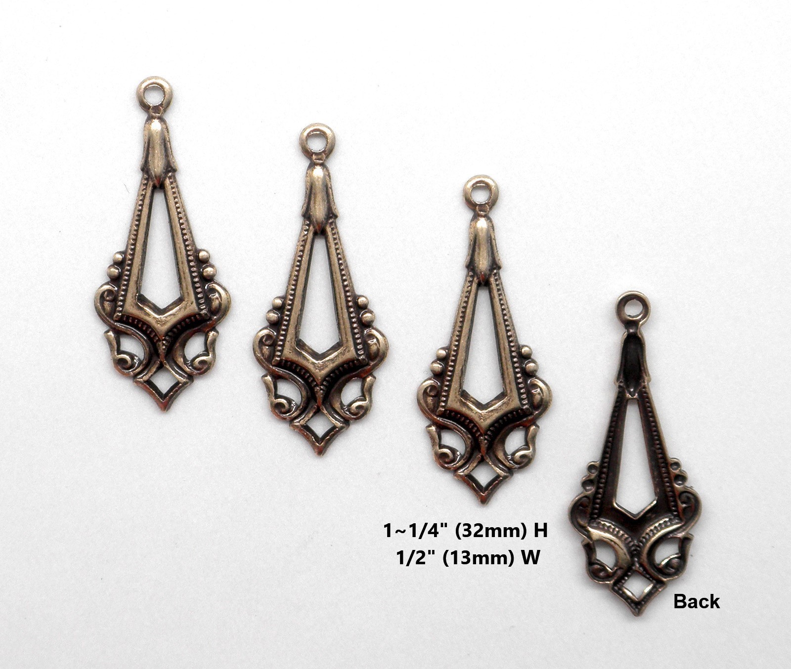 #0503 ANTIQUED GOLD OPEN CENTER TEARDROP W/TOP HANG RING – 4 Pcs