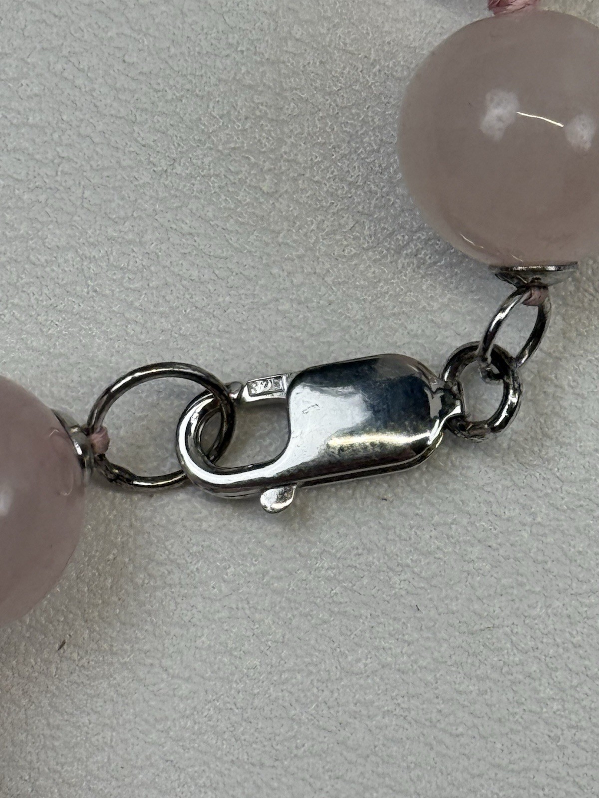 Rose Quartz 12.3mm Beaded Sterling Silver Clasp Necklace 2.25″