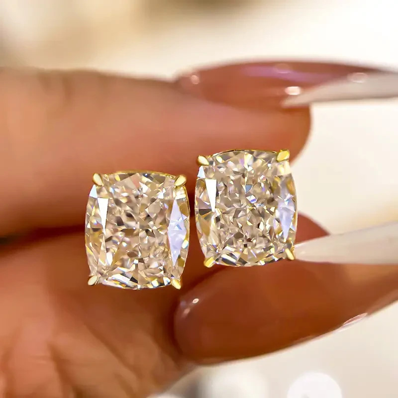 Luxury 6.00Ct Cushion Cut Lab Grown Diamond Stud Earrings Solid 14K White Gold