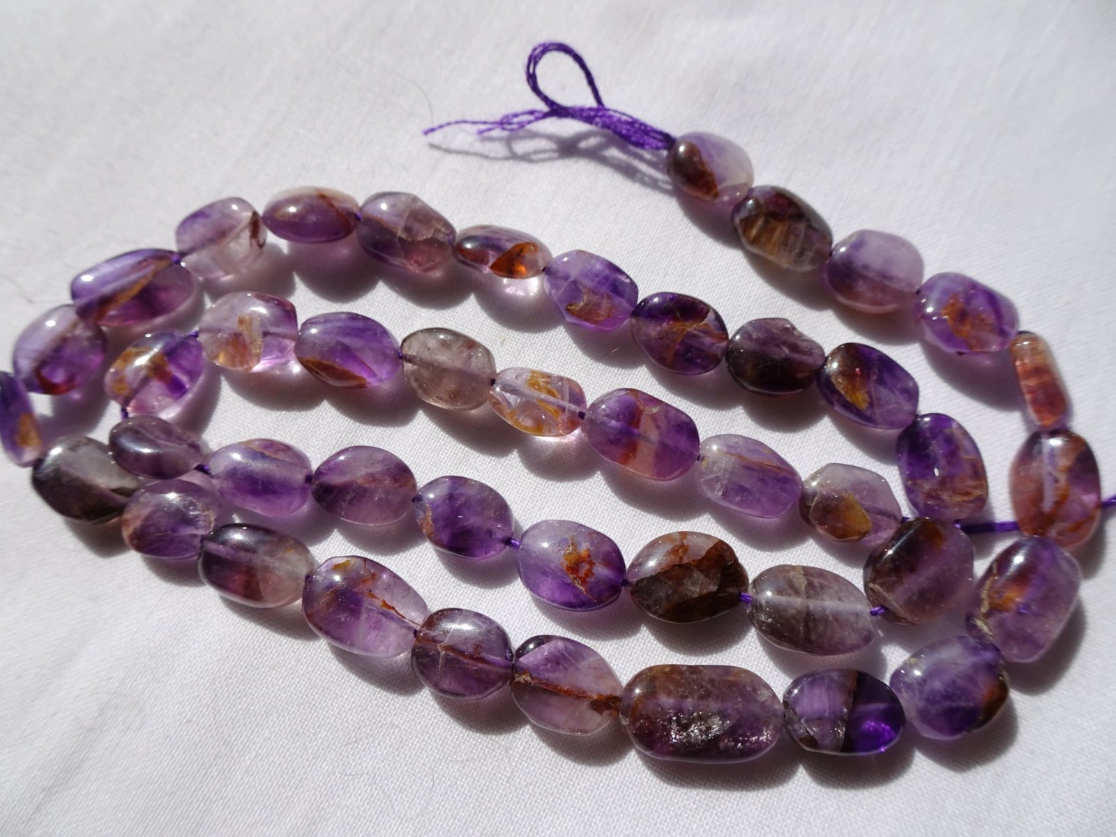 13″ Strand Natural Amethyst 7-9mm L Smooth Puffy Oval Stone Beads A43 DNG