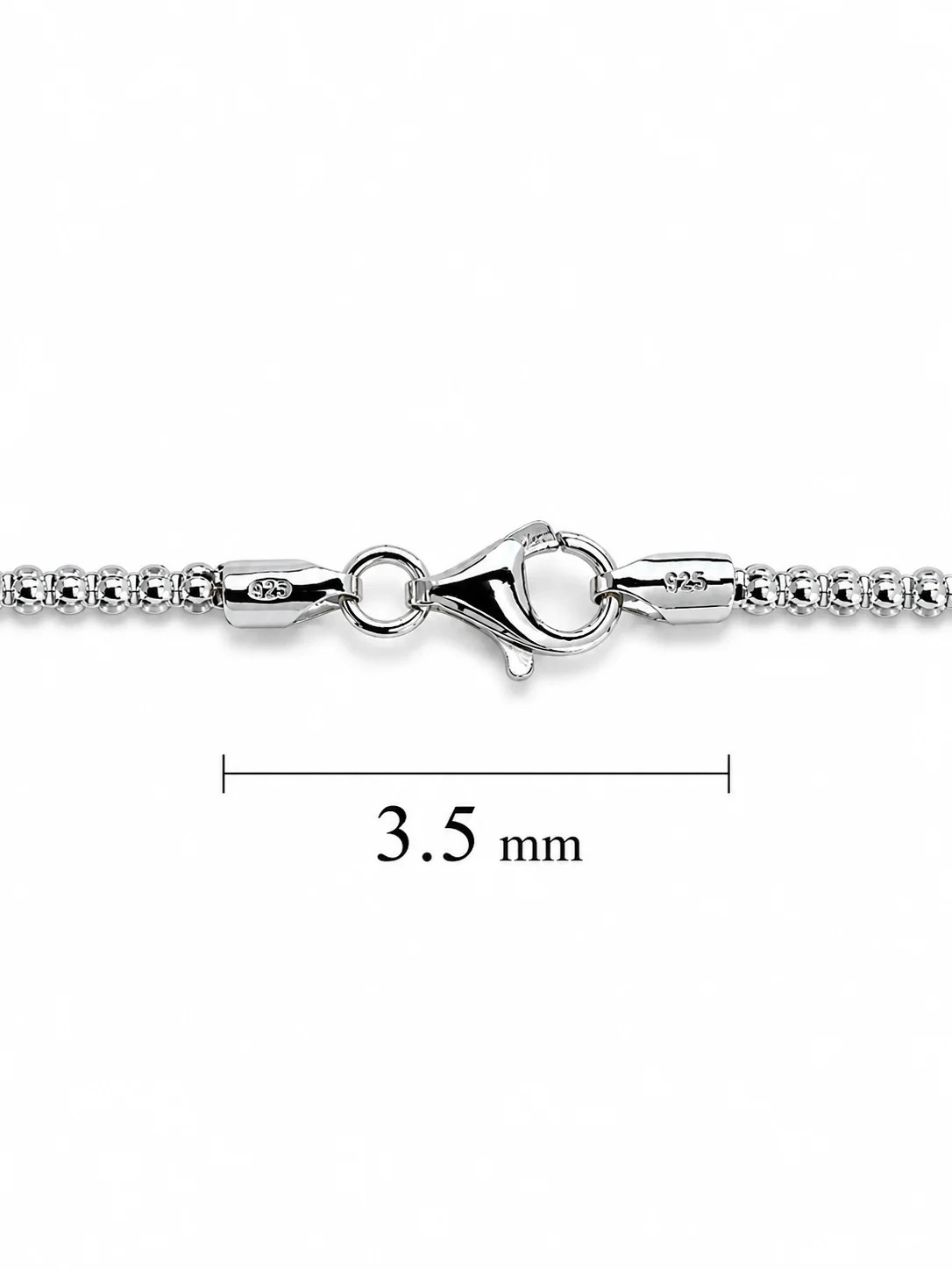 Popcorn Chain Necklace Rhodium Plated 925 Sterling Silver Italy 1.4-3.5mm