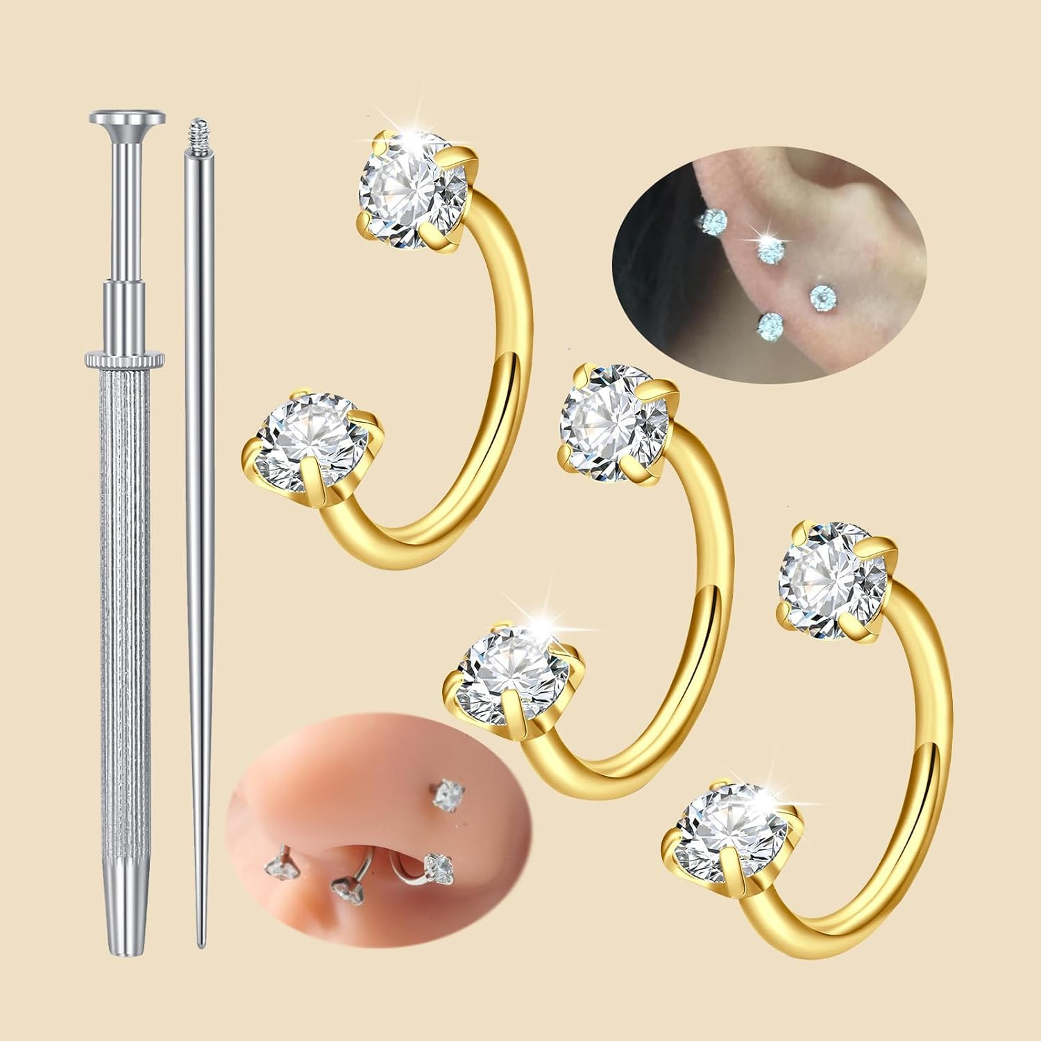 20G Nose Rings Hoops Nose Studs for Women Surgical Steel Hypoallergenic 20 Gauge