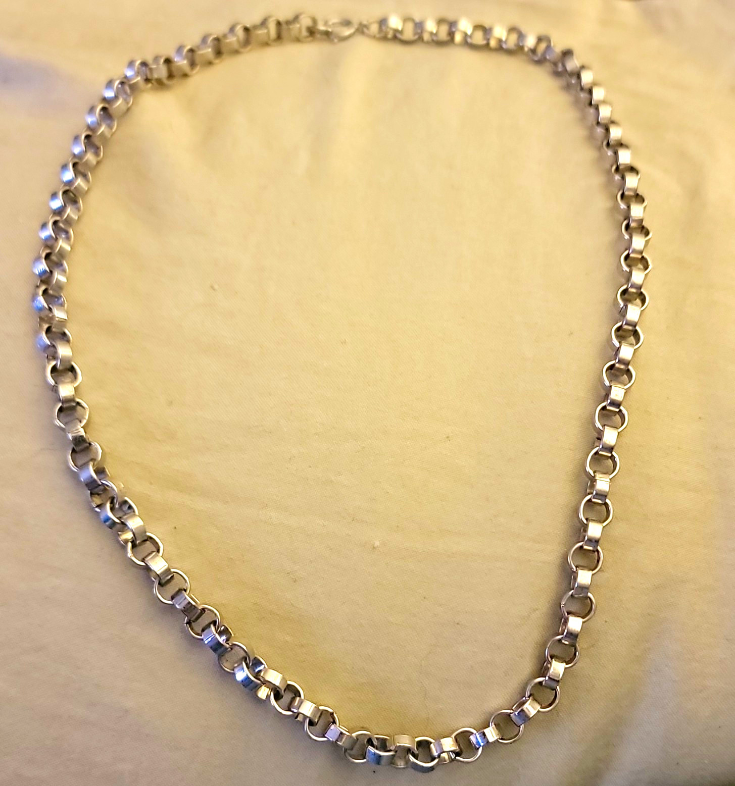 Silver Tone Rolo Chain Necklace Spring Ring Clasp No Stone Metal 18″