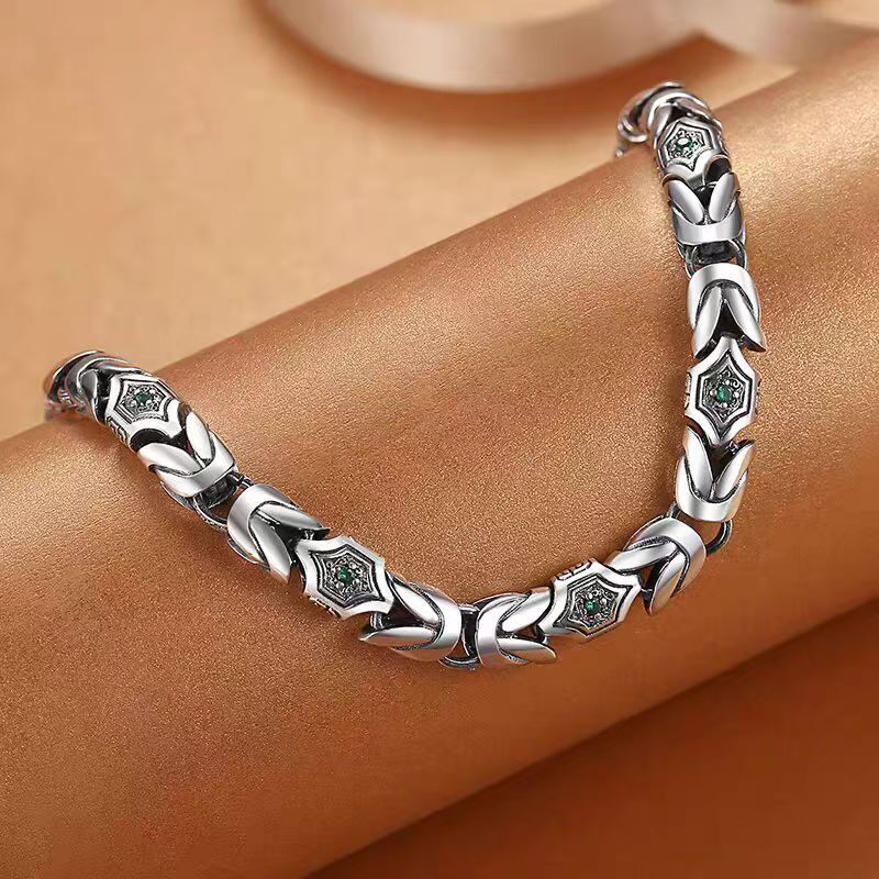 Pure S925 Sterling Silver Chain Men Women 7mm Byzantine Link Bracelet 7.1-8.7in