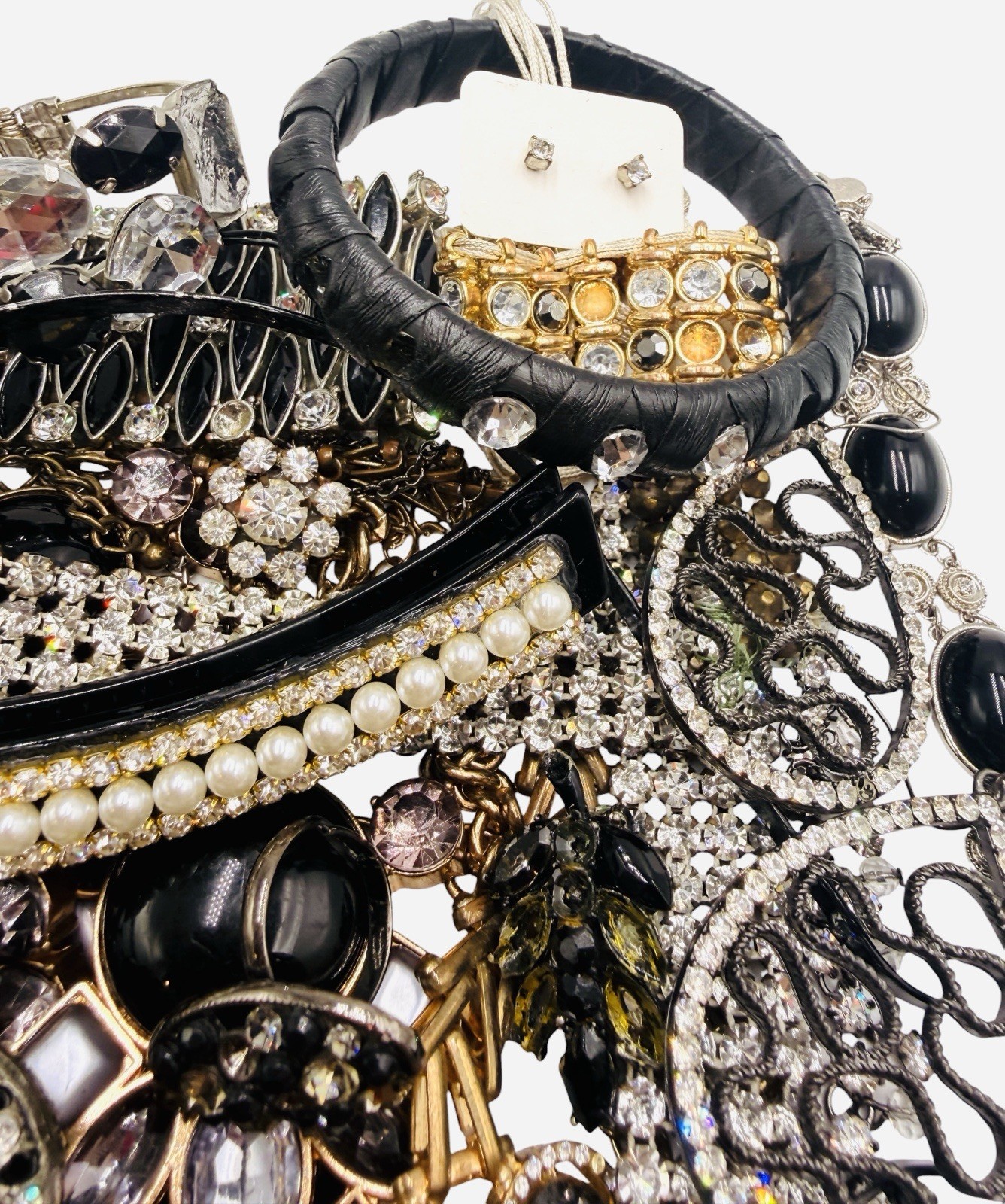 Vtg Black White Rhinestone Repair Craft Scrap Wedding Christmas Lbs Jewelry Art