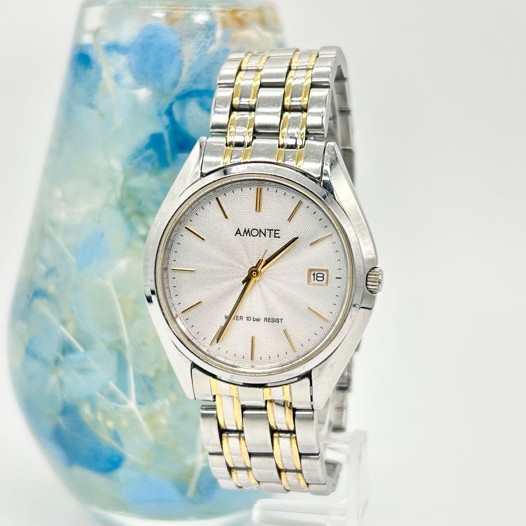 AMONTE Analog Quartz Wristwatch 37mm Silver Stainless Steel Tested Working