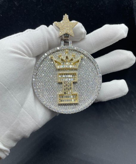 Men’s Real Moissanite Baguette Custom Pendant With Custom Bail /Logo 925 Silver