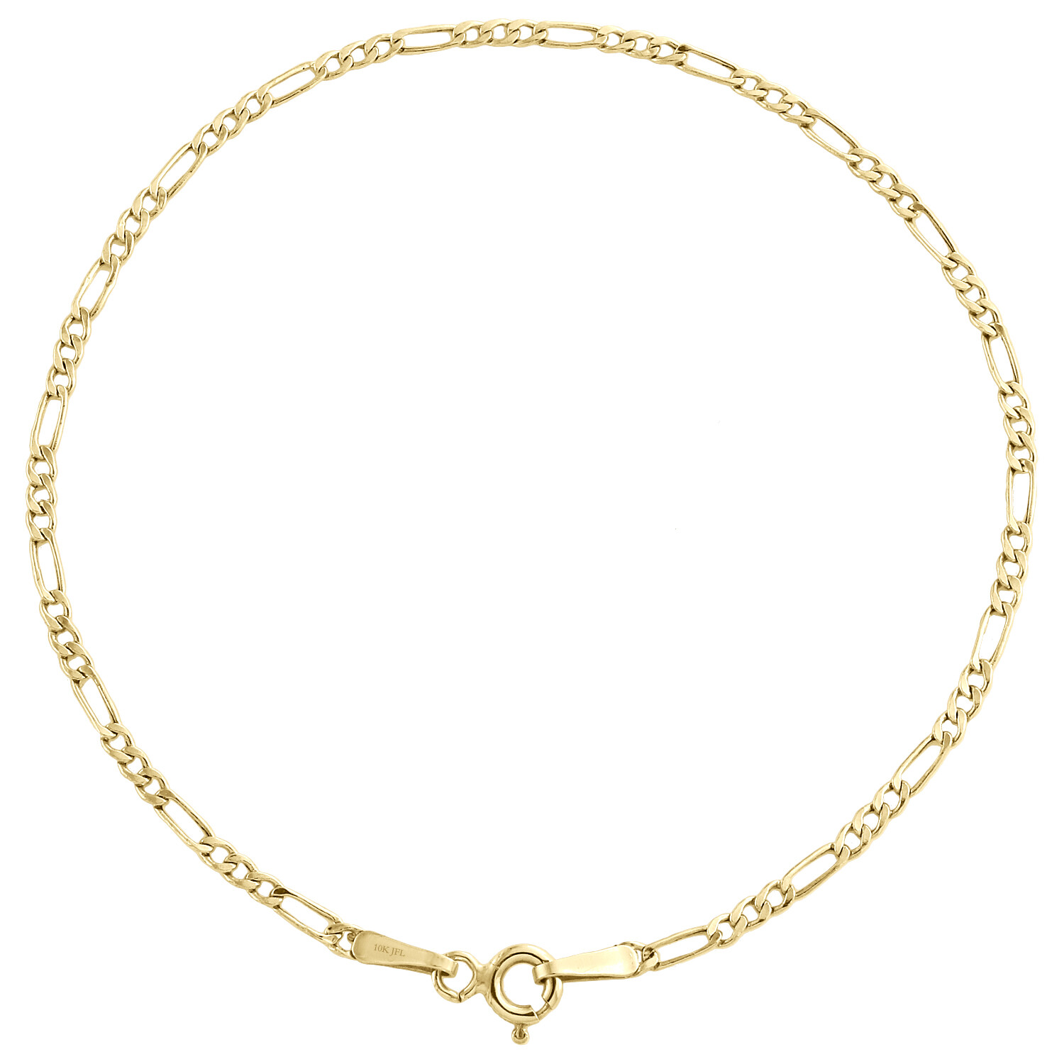 Real 10K Yellow Gold 2mm Hollow Plain Fiagro Link Bracelet / Anklet 7-10 Inches