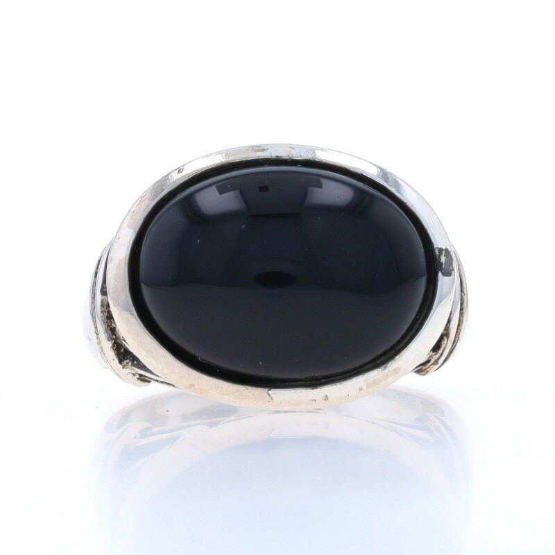 Sterling Silver Onyx Cocktail Solitaire Ring – 925 Oval Cabochon
