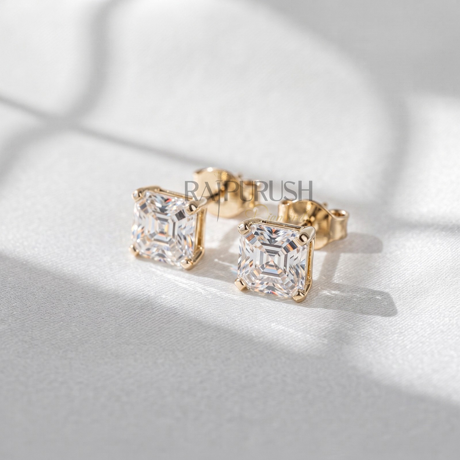 VVS Moissanite Asscher Cut Stud Earrings gold plated over 925 Silver for women