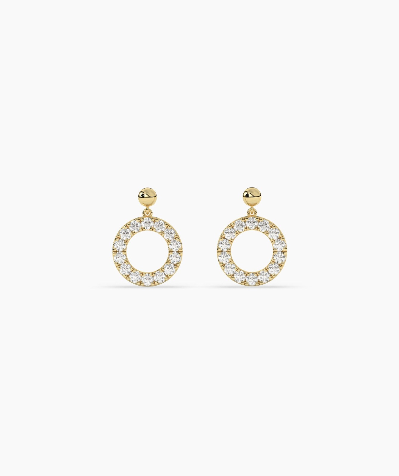 14K Gold Round Cut Lab Grown Diamond Open Circle Drop Earrings With Bead Stud