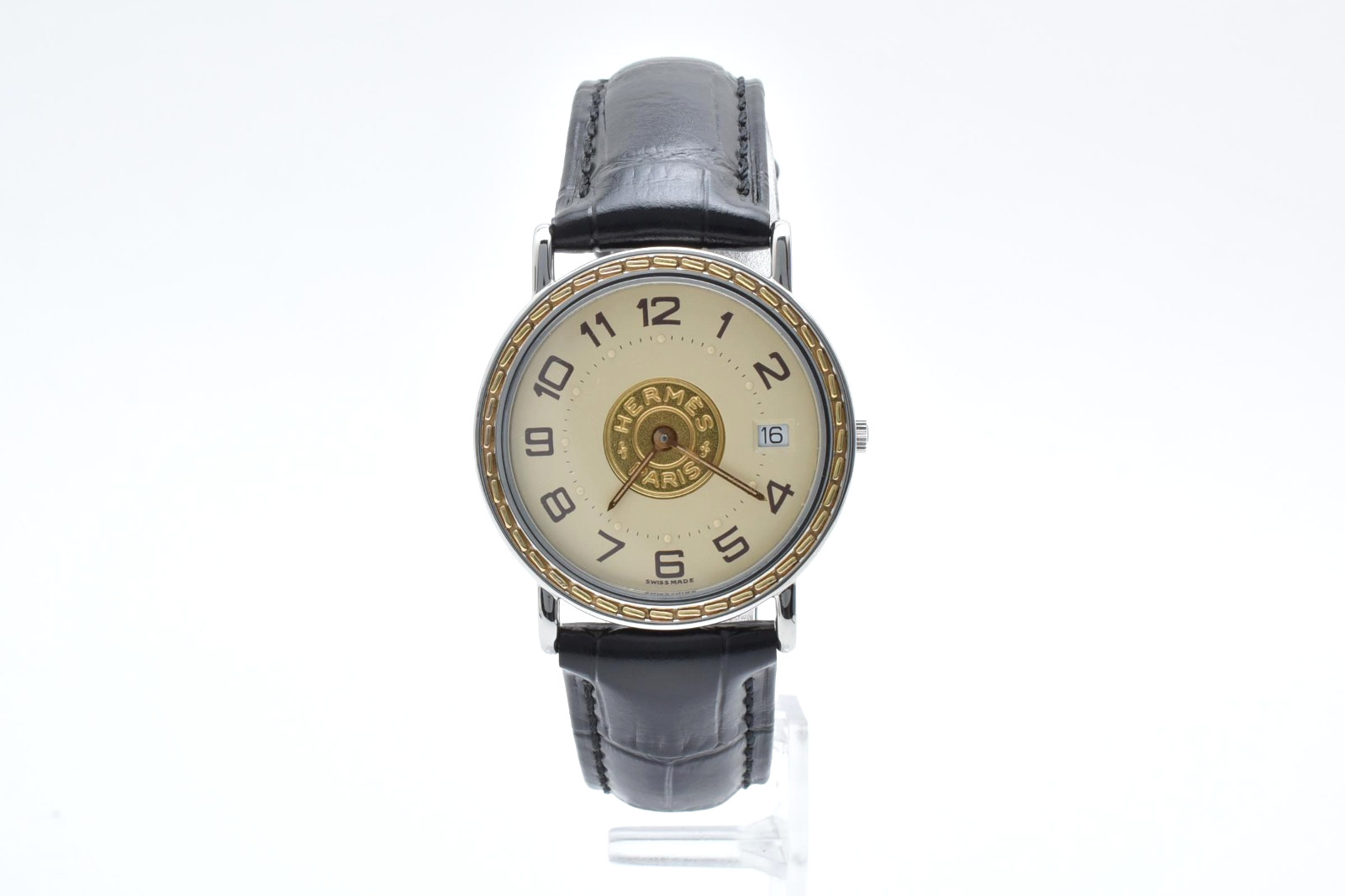 [N MINT] HERMES Serie 32mm Ivory Dial Date Vintage Quartz Men’s Watch From JAPAN