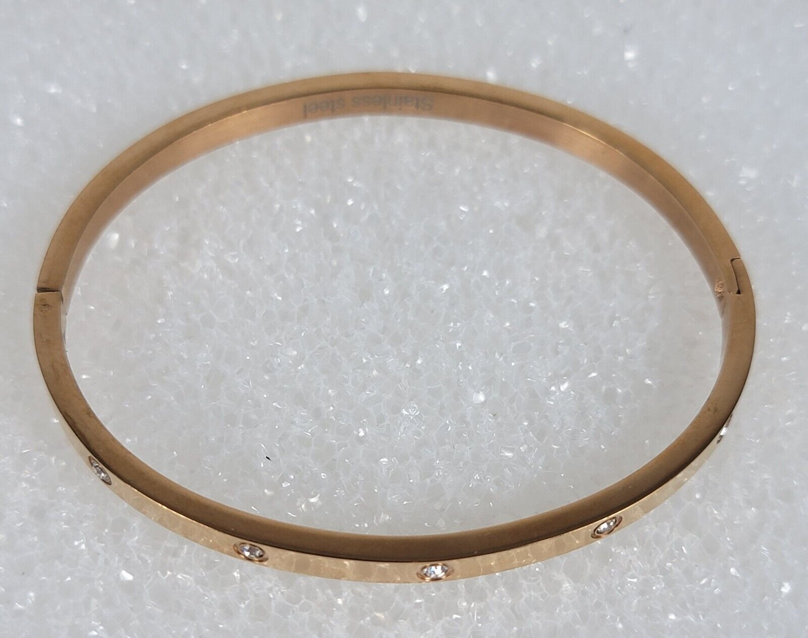 Clear Crystals Rose Gold Plated Stainless Steel Bangle Bracelet 6.5 In Oval Cla