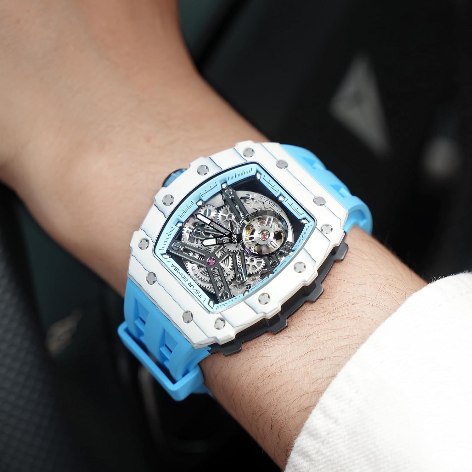 Luxury Men’s Skeleton Watch – 50M Waterproof Big Face Dial
