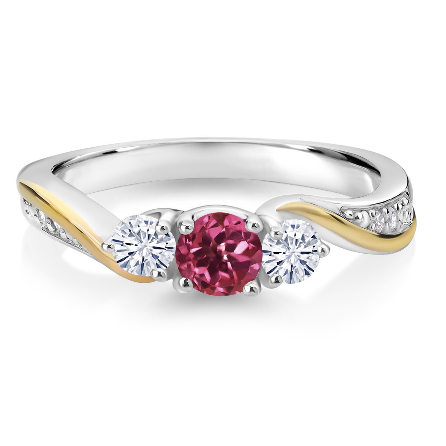 925 Silver and 10K Yellow Gold Tourmaline Moissanite and Lab Grown Diamond 3