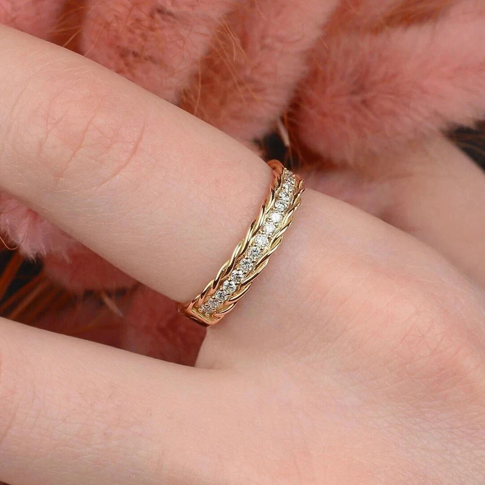 14K Yellow Gold Plated 1.50Ct Round Cut Lab Created Diamond Wedding Band Ring