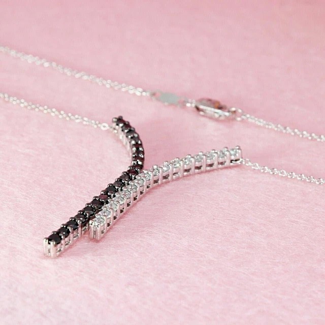 Women’s Charm Pendant 14K White Gold Plated Simulated Black And White Diamond