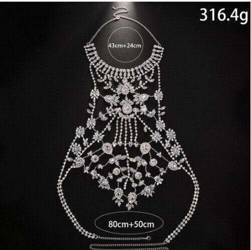 Hot Women Chest Rhinestone Necklace Vest Floral Droplet Luxury Body Chain Party