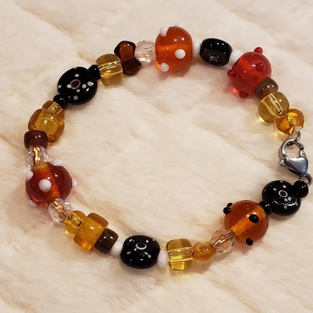 Retro Style Red Champagne Orange Color Beaded Bracelet 7.5 inches long Handmade
