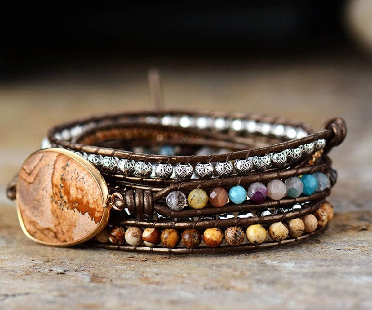 Luxury Handmade Gemstone Wrap Bracelet – Adjustable Bohemian Jewelry for Women