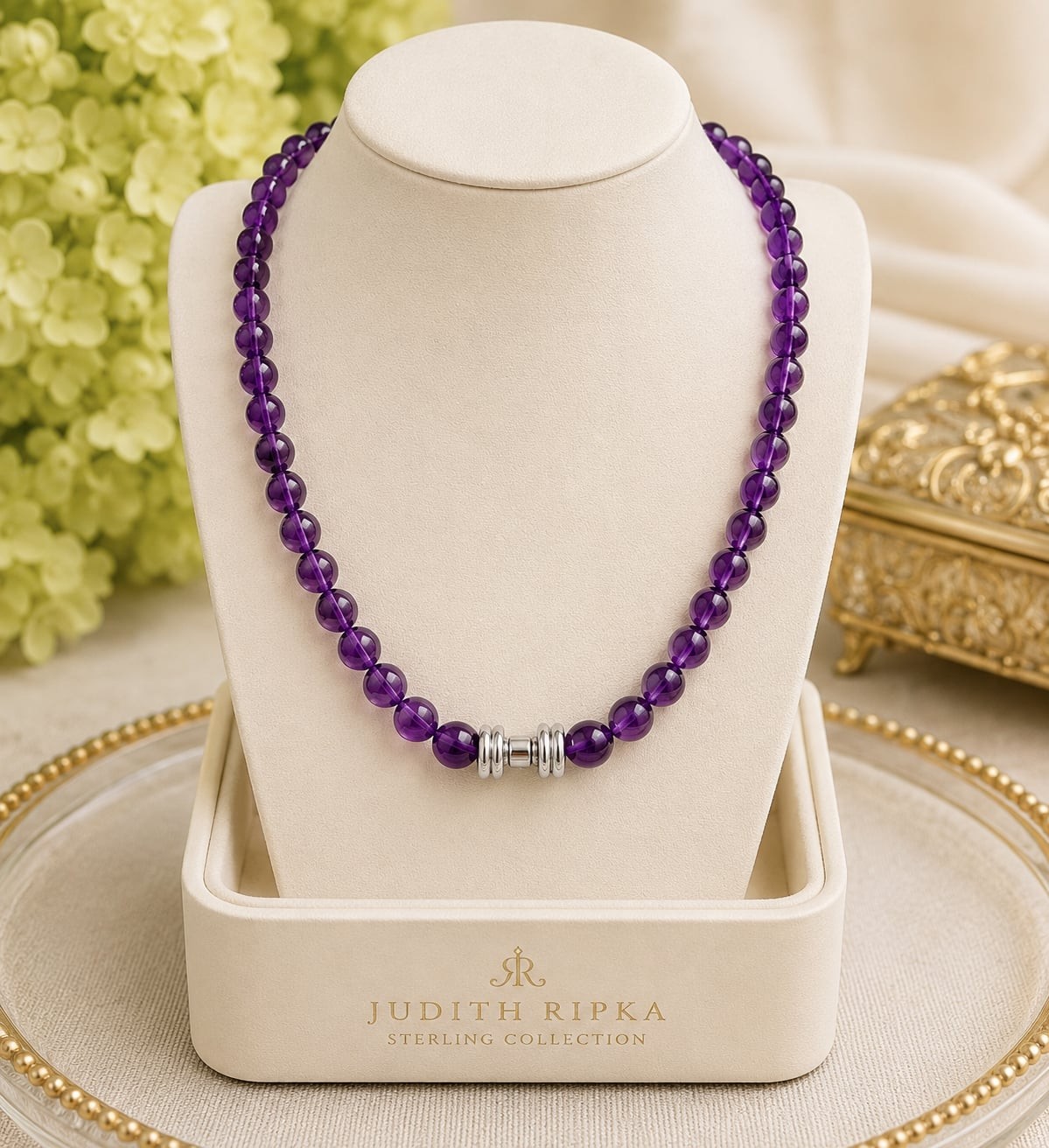 Judith Ripka Amethyst Beaded 17” Necklace with Sterling Silver Clasp