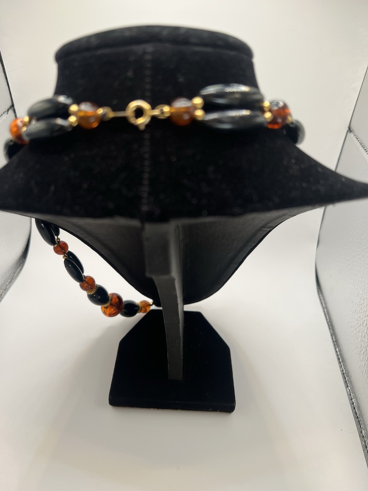 Three Bracelets- Silver (Garnett), Men’s Link, Black And Brown Acrylic Necklace