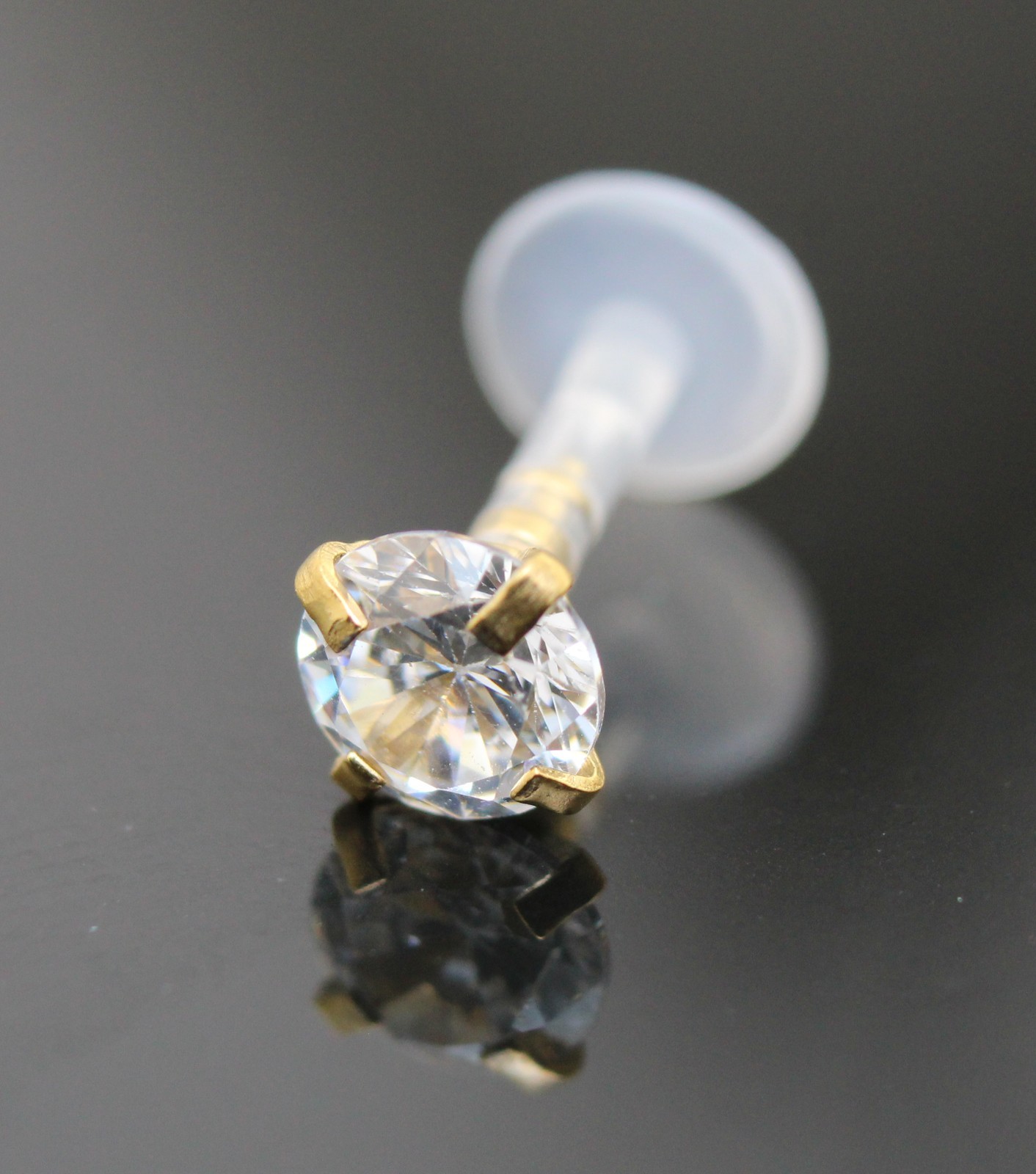 Gold PVD Flat Back Stud Earrings Cartilage Stud Tragus Ring Rings Clear BioFlex