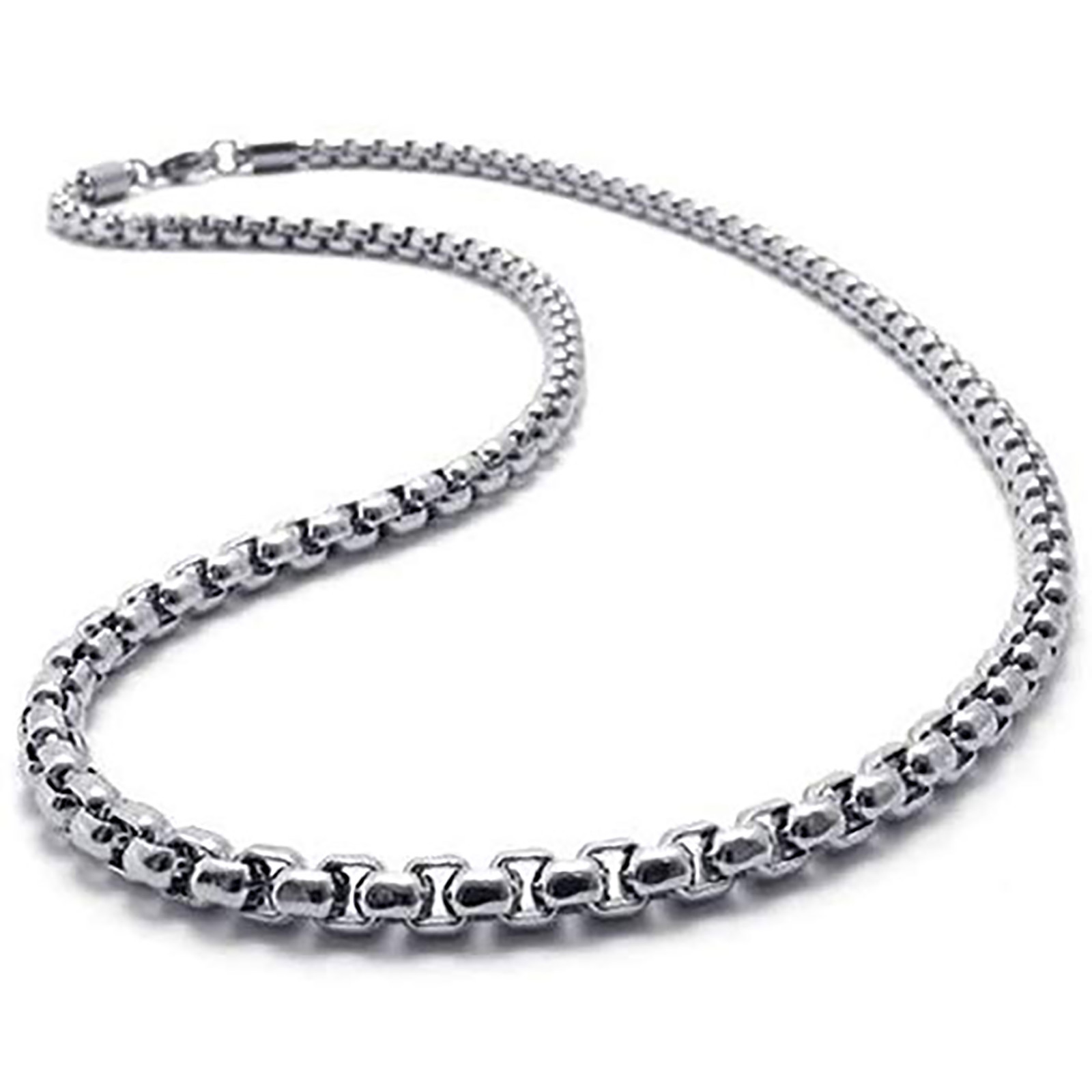 Real ITALIAN 14K White Gold Finish Men’s Rolo Round Box Chain Necklace