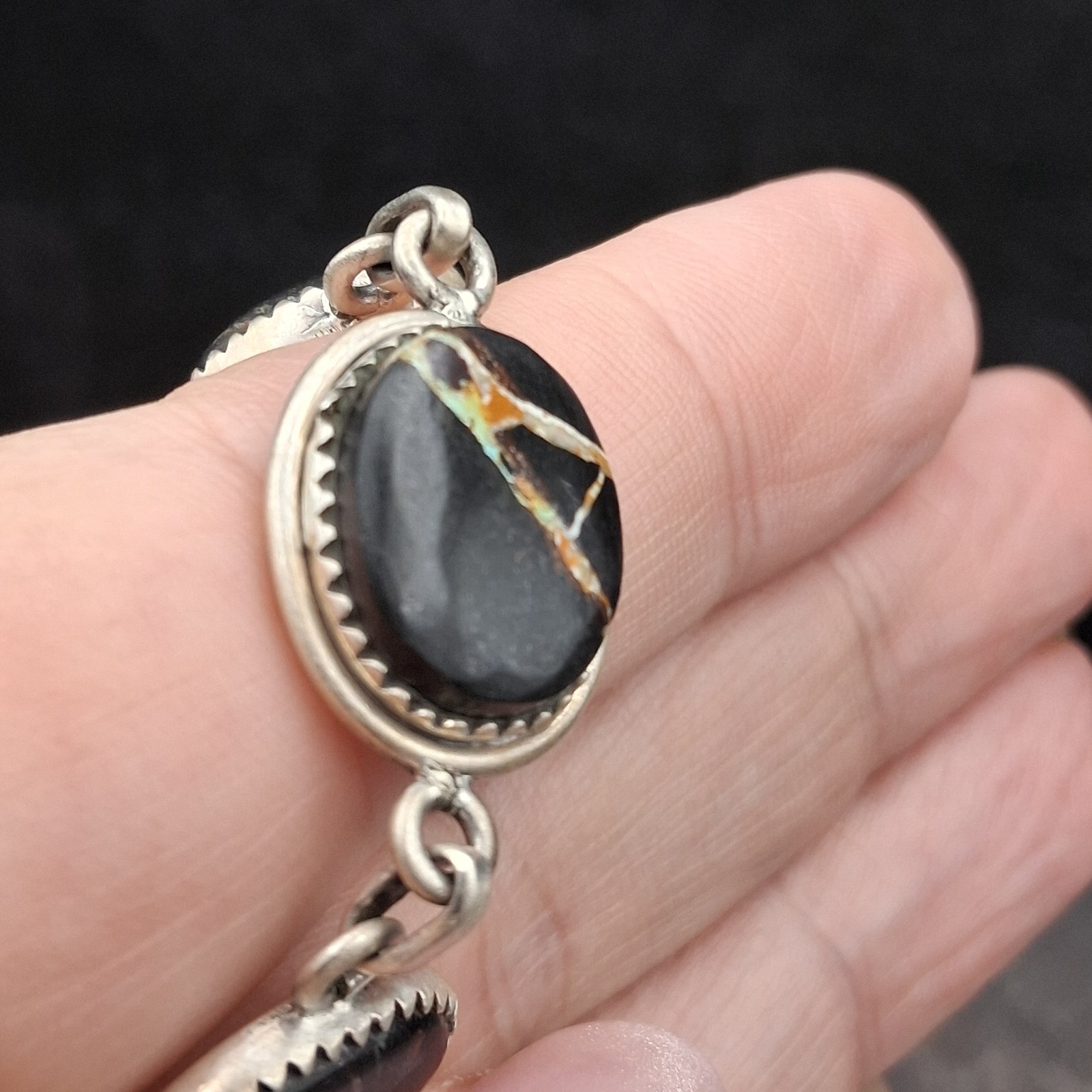 Blackjack Turquoise Bracelet Sterling Silver Native Southwestern Style 6-8.5