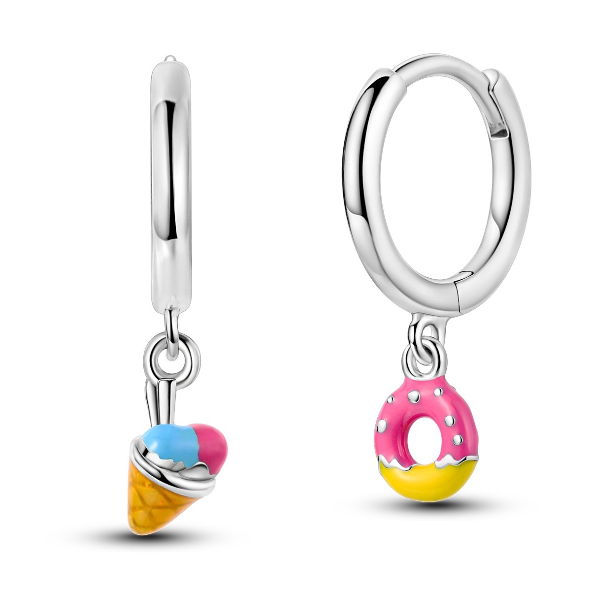 LAZA Original Women 925 Silver Hoop Earrings Enamel Cute Dessert Jewelry