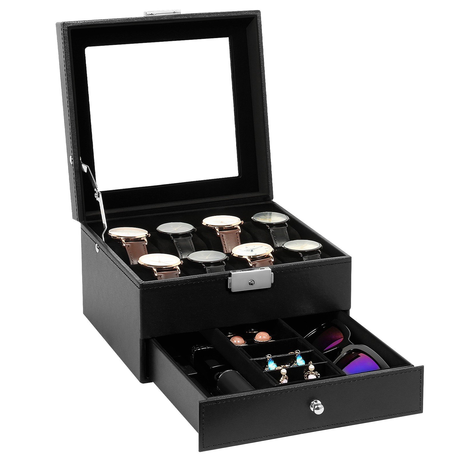 8 Slot Watch Box PU Leather Watch Case Jewelry Display Organizer Storage Holder