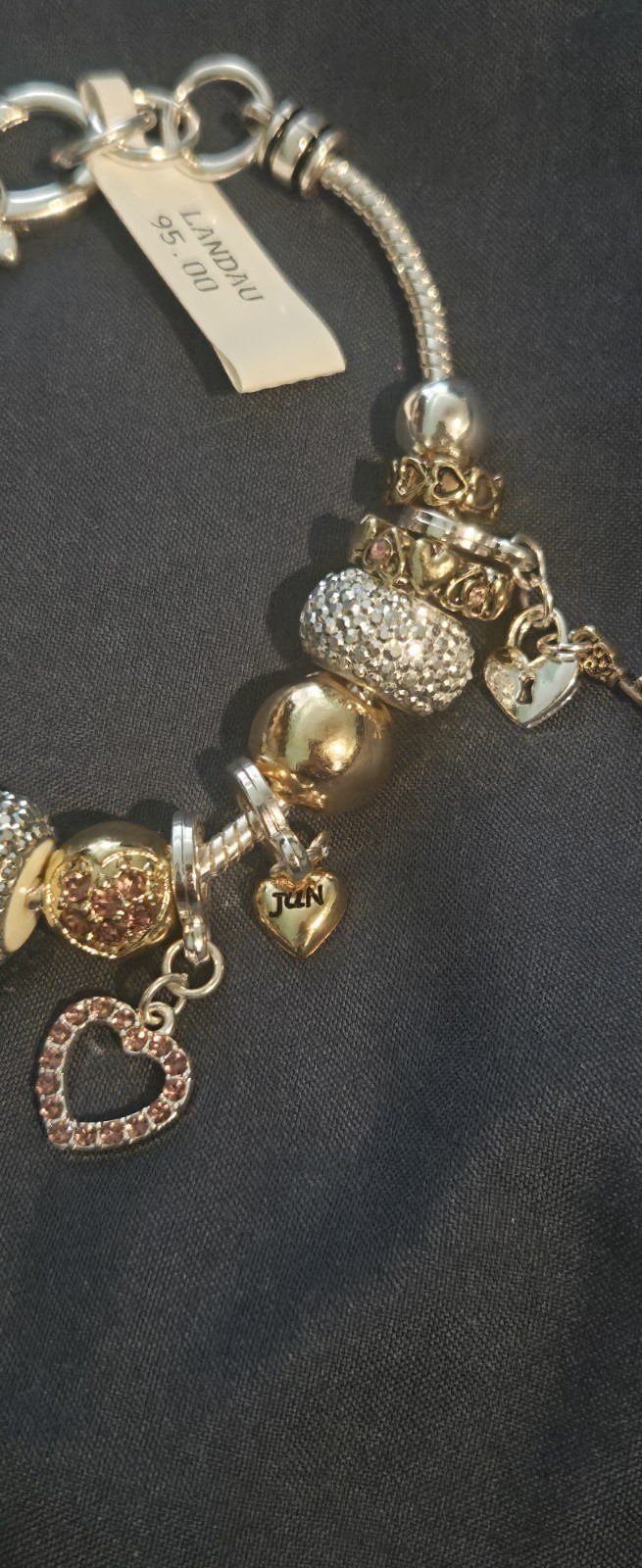 LANDAU Silver And Goldtone JUNE Charm Bracelet With Crystal Accents NWT