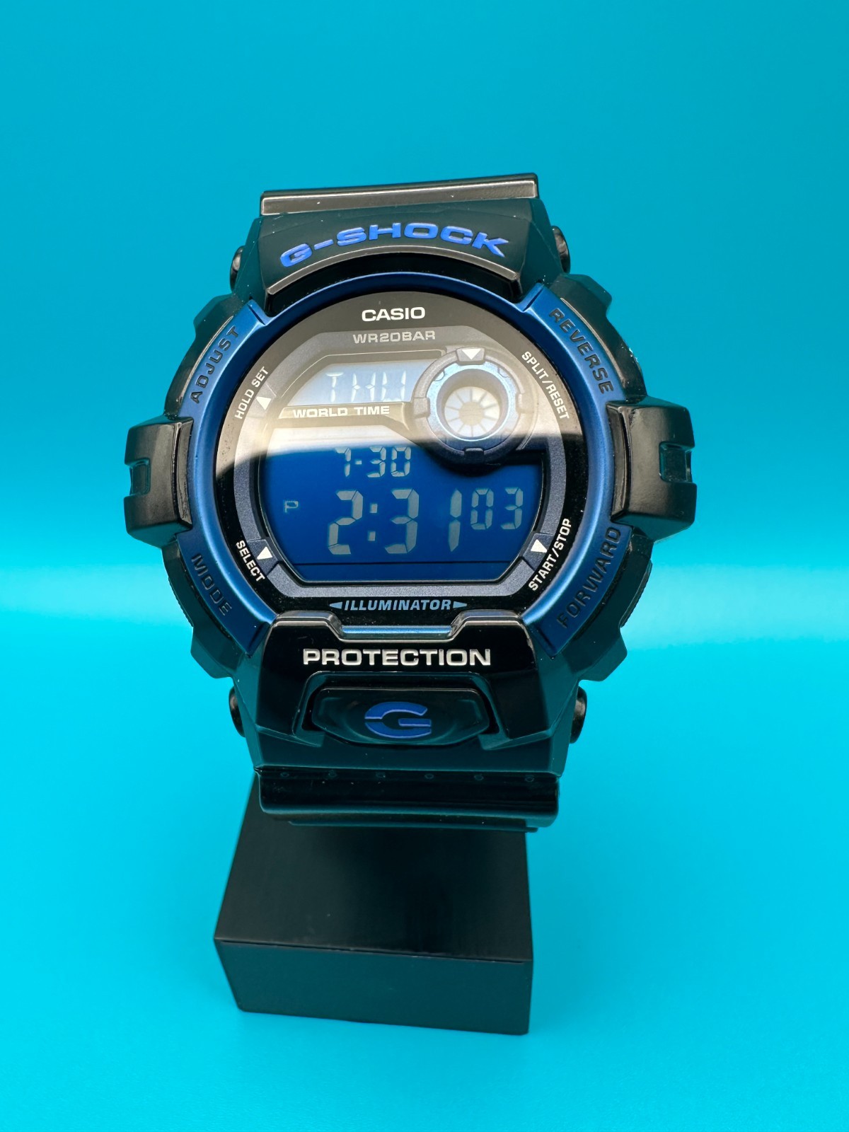 Casio G-Shock G-8900A-1 World Timer Gloss Black Blue Digital Men’s Watch CLEAN