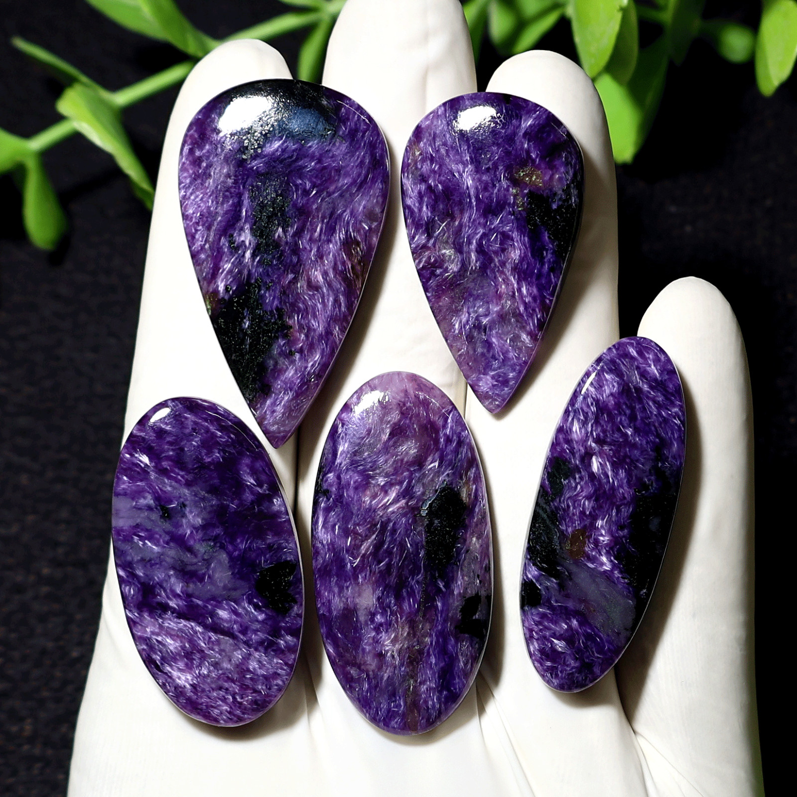 Violet Silk~ 5 PC Siberian Charoite Hi-Quality 36mm-42mm Cabochon Gemstones Lot