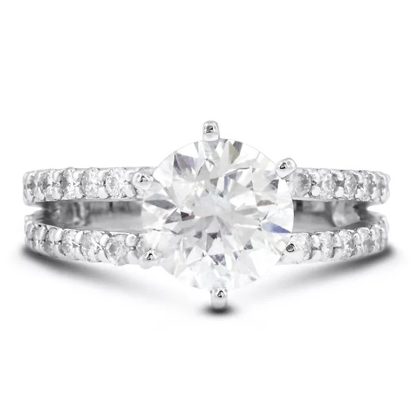 Side Stone Engagement Ring Solid 18K Gold 1.26 Carat Round Natural Diamond H VS2