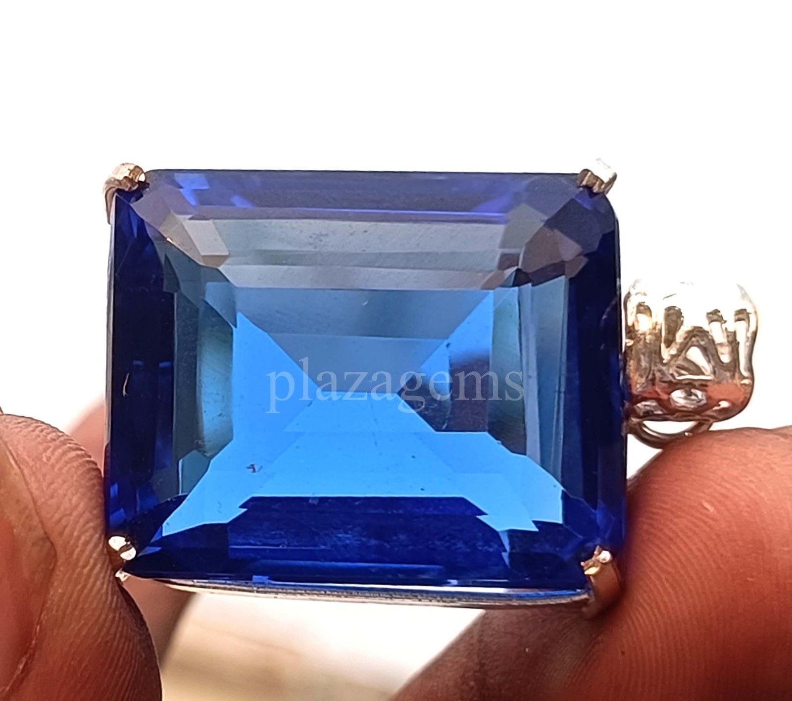 EGL Certified 97.75 Ct Blue Sapphire Emerald Cut Pendant 925 Silver Chain 5NSB