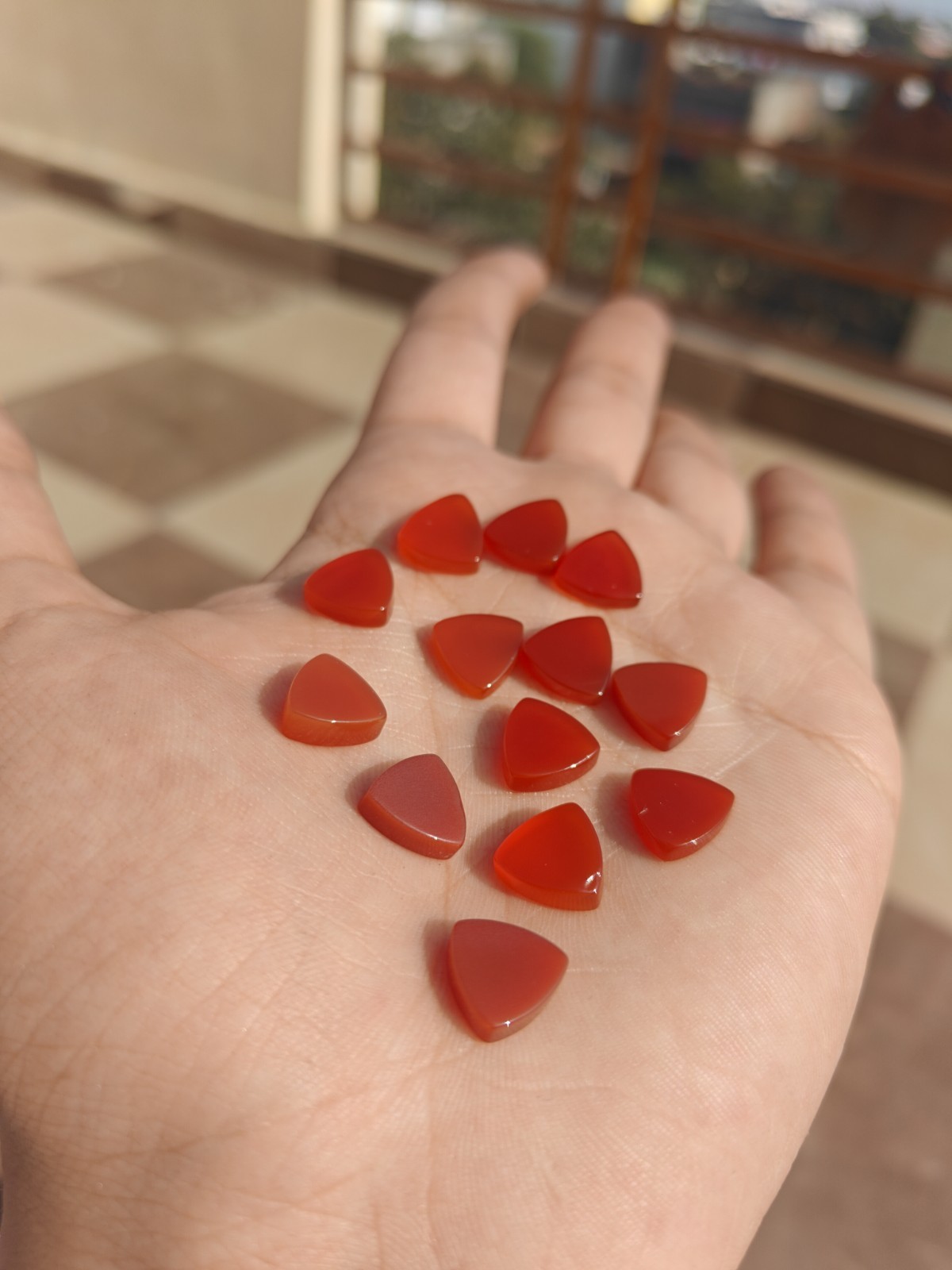 Natural Red Onyx Trillion Bothside Flatback 10mm To 25mm Loose Gemstone