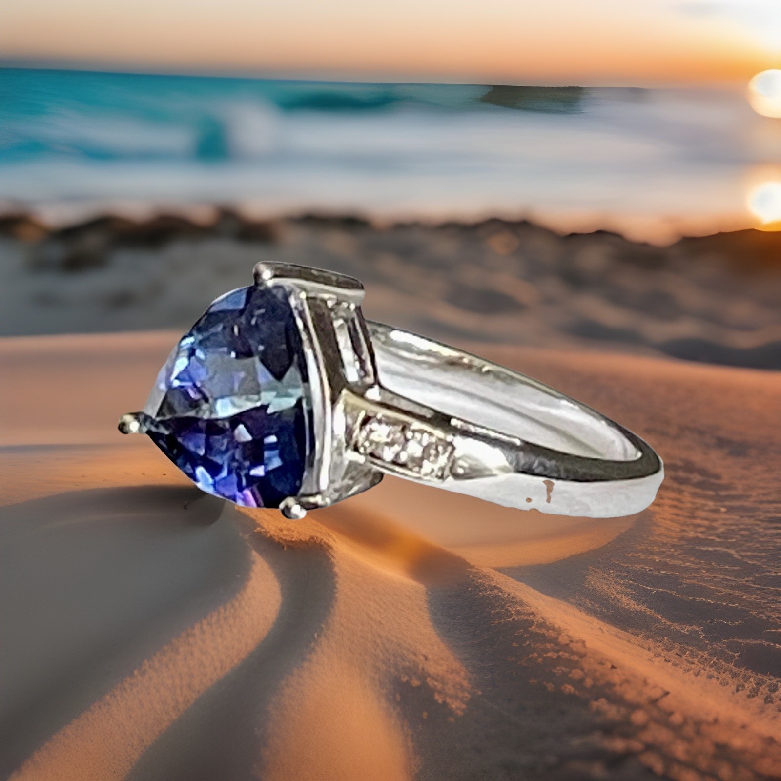 Royal Blue Topaz Trillion Cut Ring 4.07ct Sterling Silver Sz 8 LE 1/153