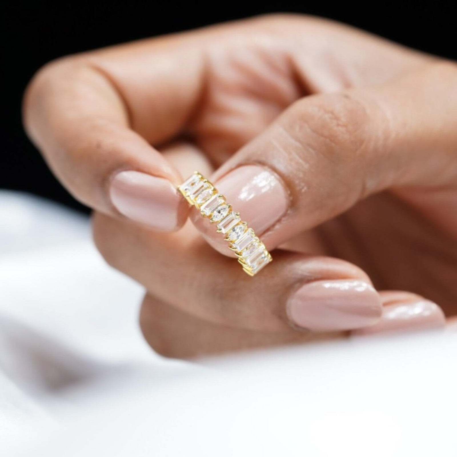 Solid 14k Yellow Gold 2.50mm Baguette & Marquise Lab Grown Diamond Wedding Band